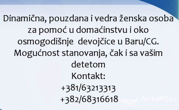 Pouzdana zena za pomoc porodici u Baru/CG