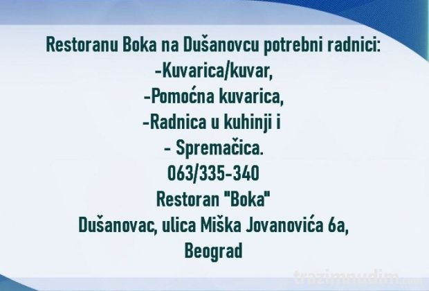 Restoranu Boka na Dušanovcu potrebni radnici