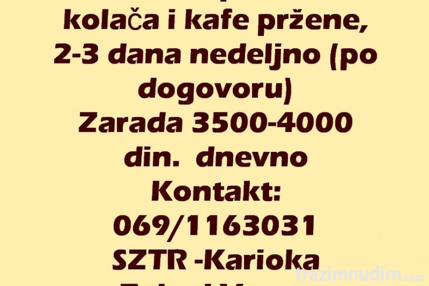 Potreban prodavac kolaca i kafe przene